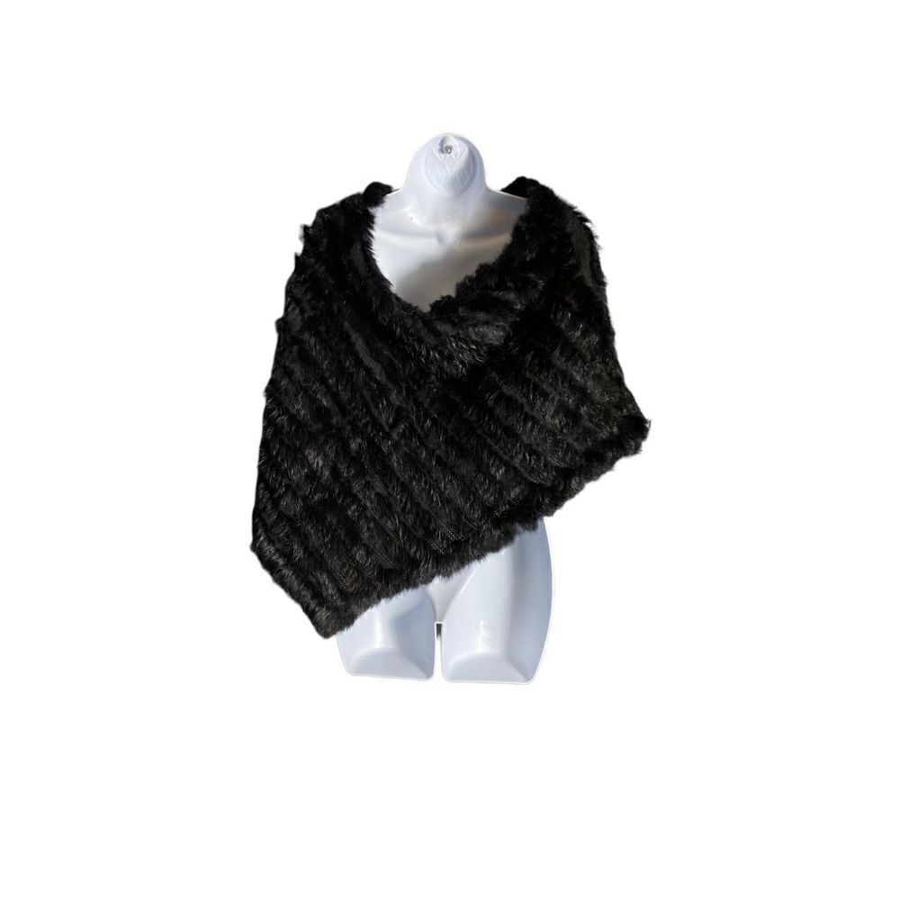 Black Faux fur high low poncho OSFM